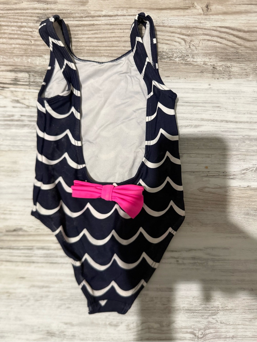 Size 2t Tucker + Tate Navy Wave One-Piece Swimsuit with Hot Pink Bow